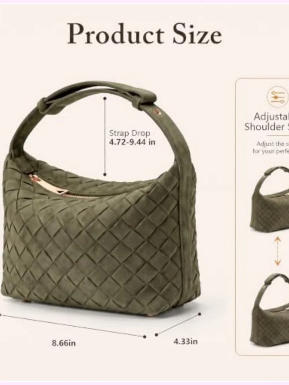 Handwoven Faux Suede Hobo Bag with Adjustable Strap